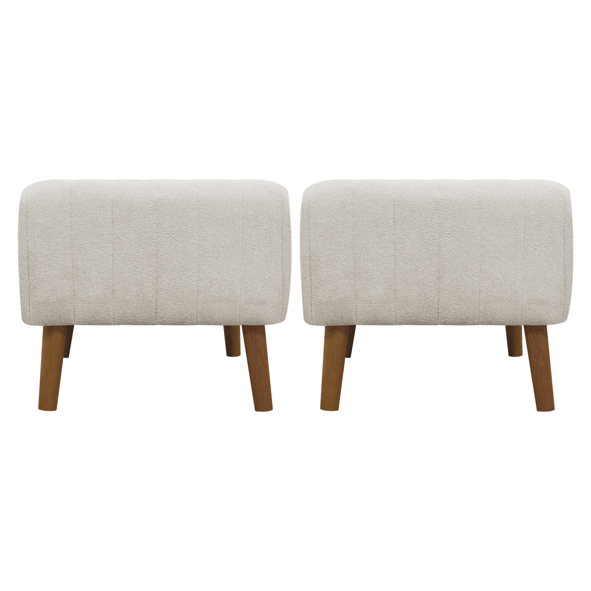 Kit 2 Puff Decorativo Retangular Para Sala Quarto Penteadeira Verso Bouclé Bege