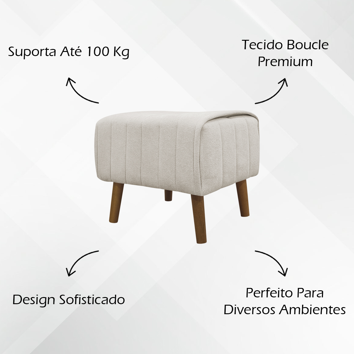 Kit 2 Puff Decorativo Retangular Para Sala Quarto Penteadeira Verso Bouclé Bege