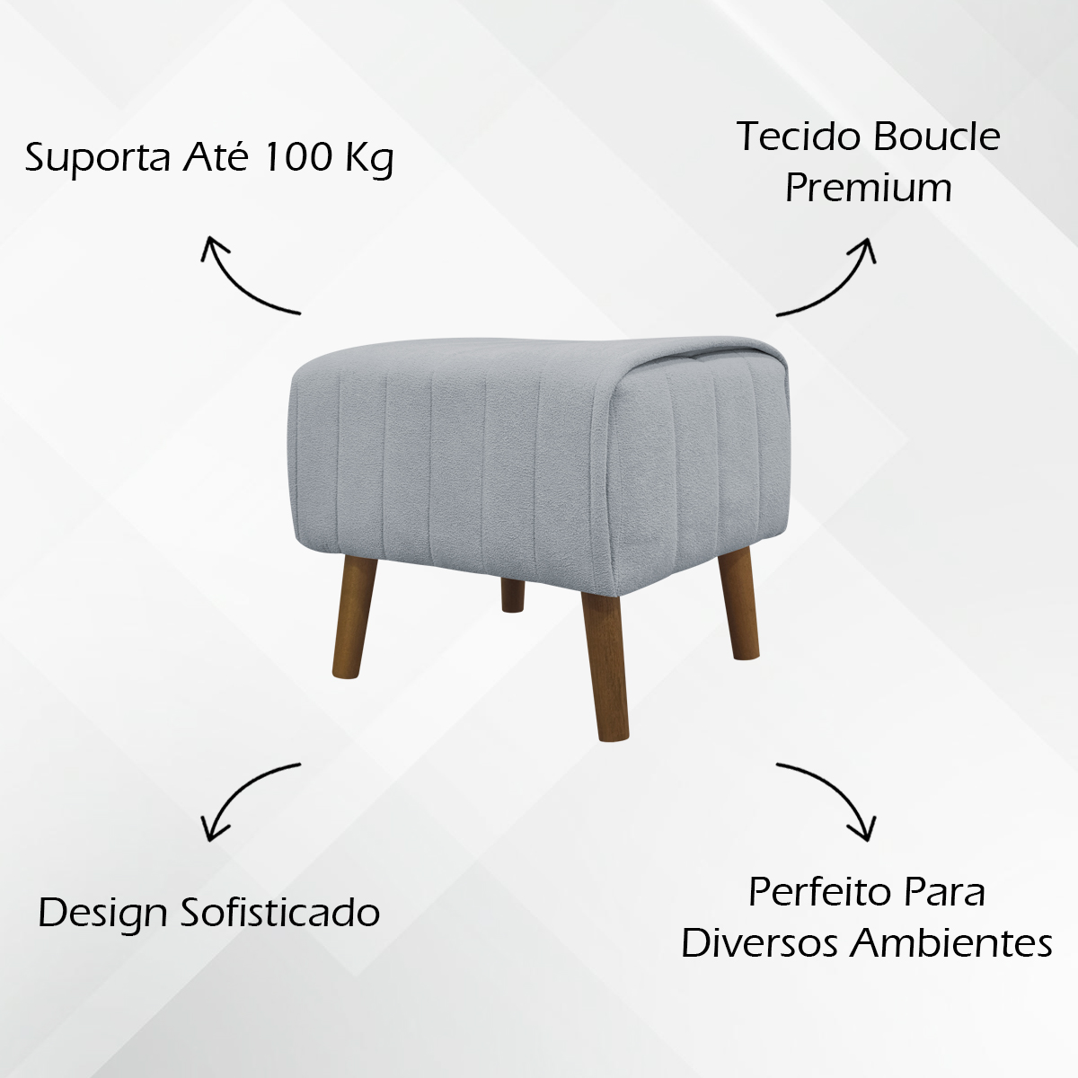 Kit 2 Puff Decorativo Retangular Para Sala Quarto Penteadeira Verso Bouclé Cinza