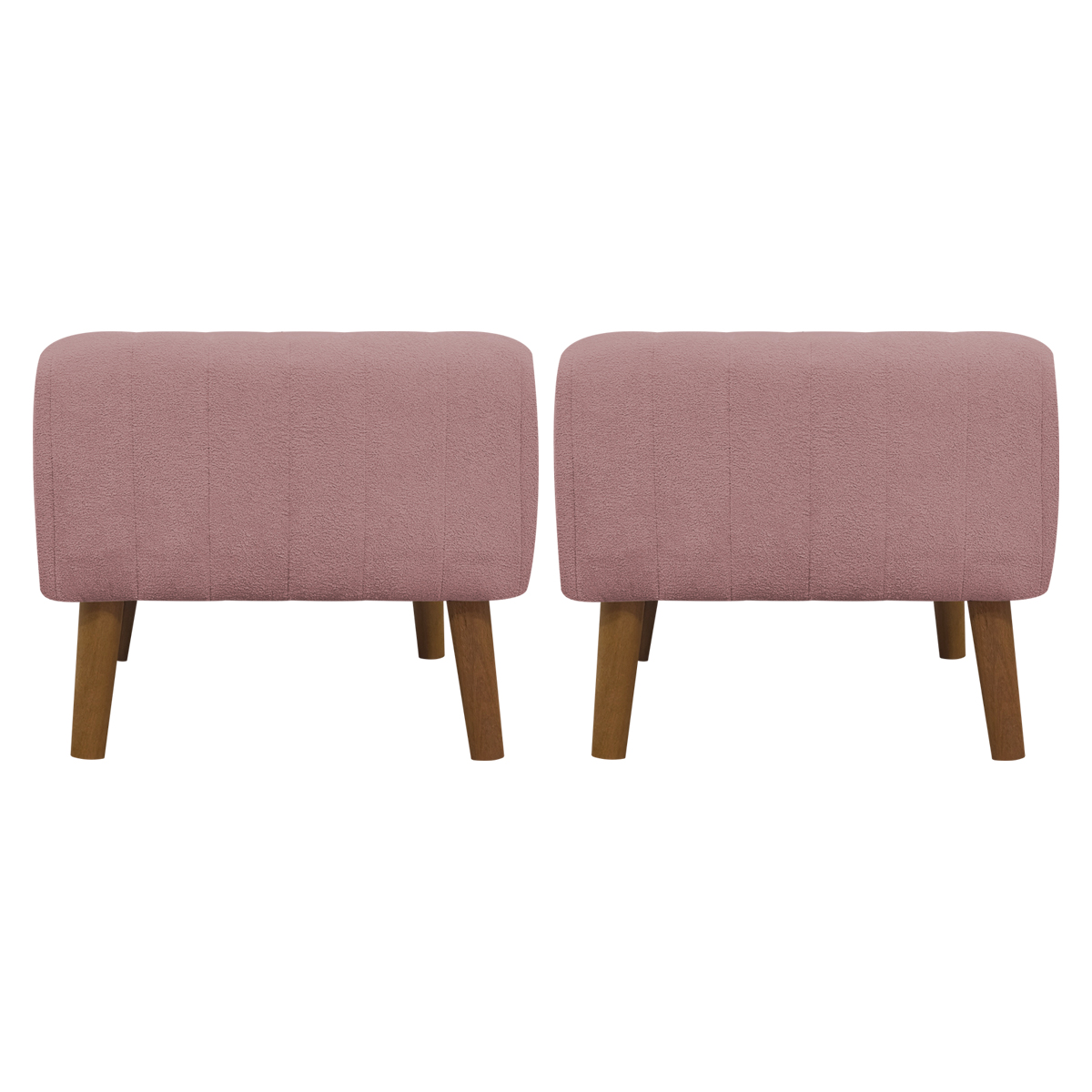 Kit 2 Puff Decorativo Retangular Para Sala Quarto Penteadeira Verso Bouclé Rose