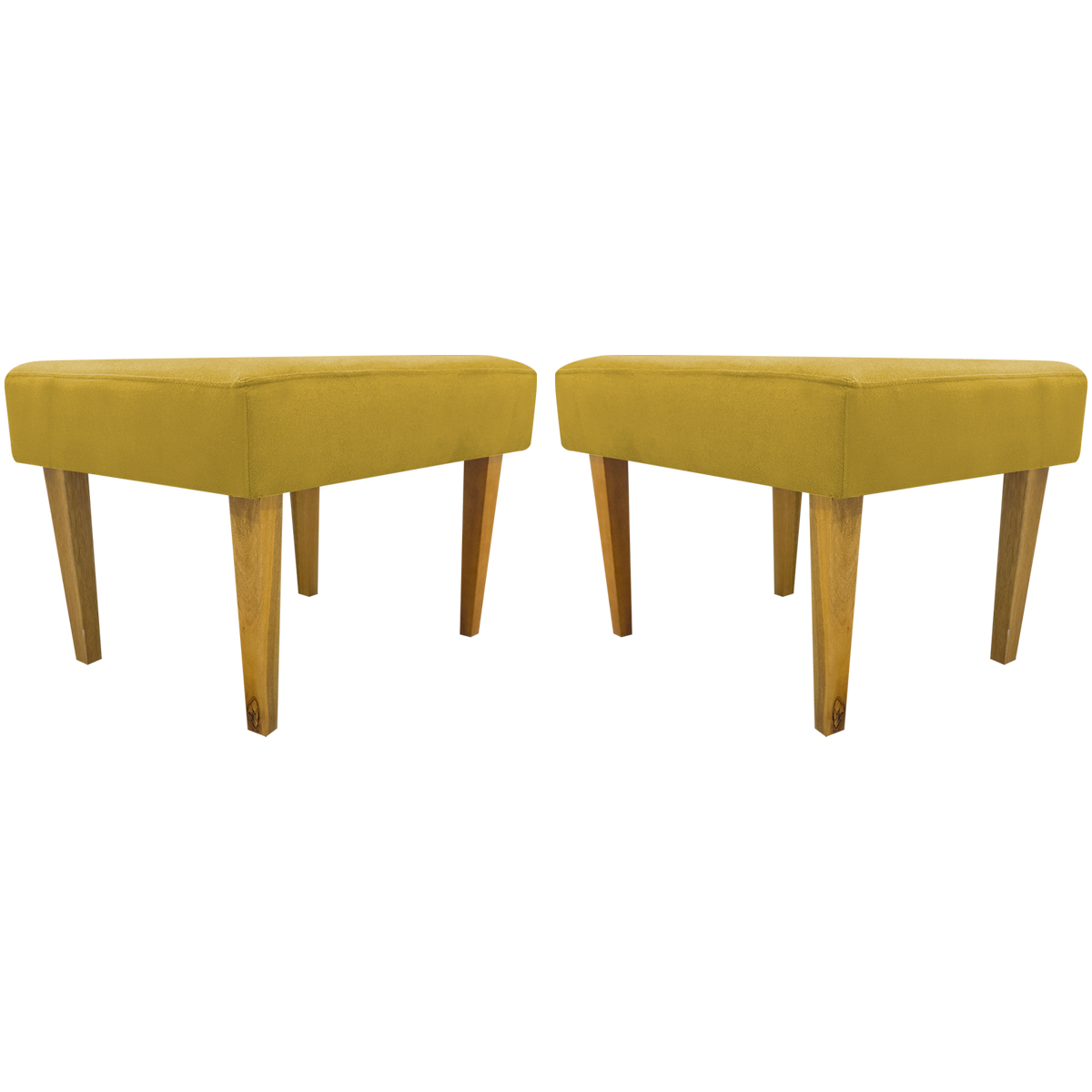 Kit 2 Puff Decorativos Charme Para Sala, Quarto, Recepção Suede Amarelo Pé Castanho - Clique E Decore