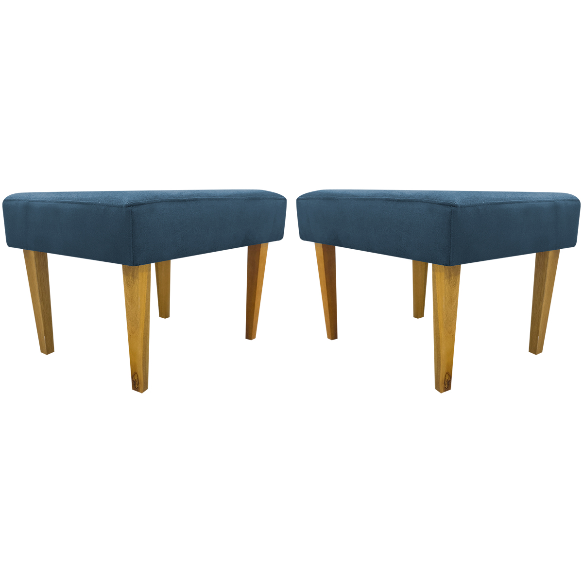 Kit 2 Puff Decorativos Charme Para Sala, Quarto, Recepção Suede Azul Marinho Pé Castanho - Clique E Decore