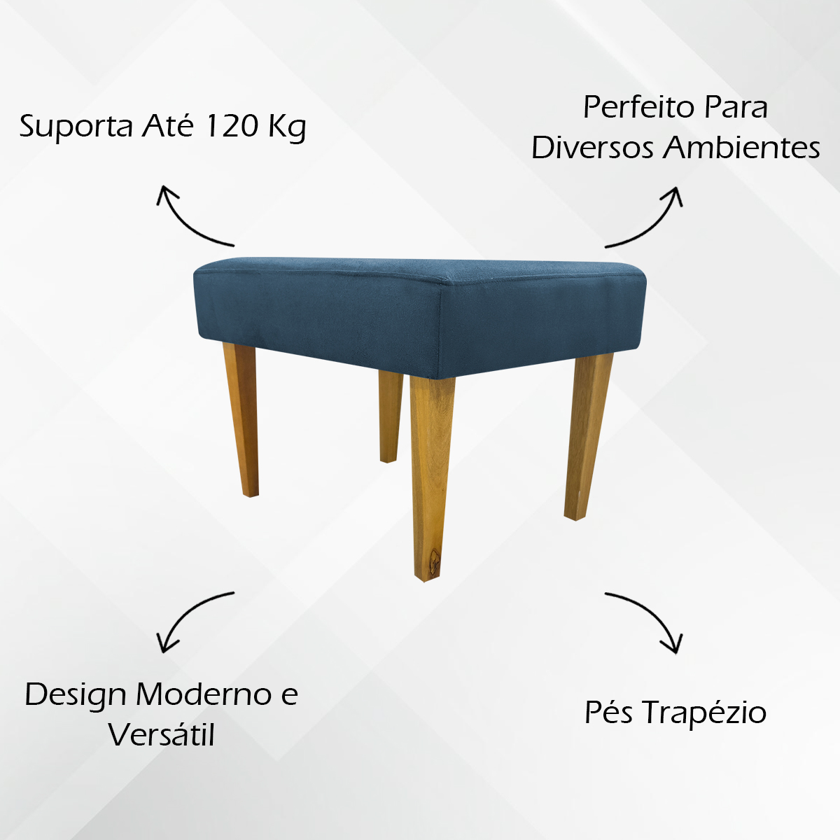 Kit 2 Puff Decorativos Charme Para Sala, Quarto, Recepção Suede Azul Marinho Pé Castanho - Clique E Decore