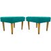Kit 2 Puff Decorativos Charme Para Sala, Quarto, Recepção Suede Azul Turquesa Pé Castanho - Clique E Decore