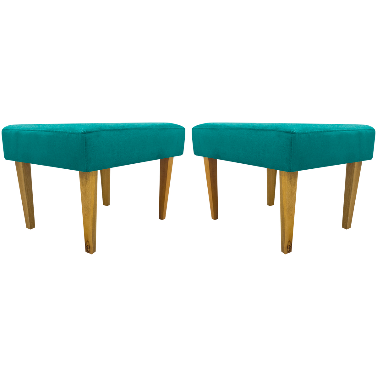 Kit 2 Puff Decorativos Charme Para Sala, Quarto, Recepção Suede Azul Turquesa Pé Castanho - Clique E Decore