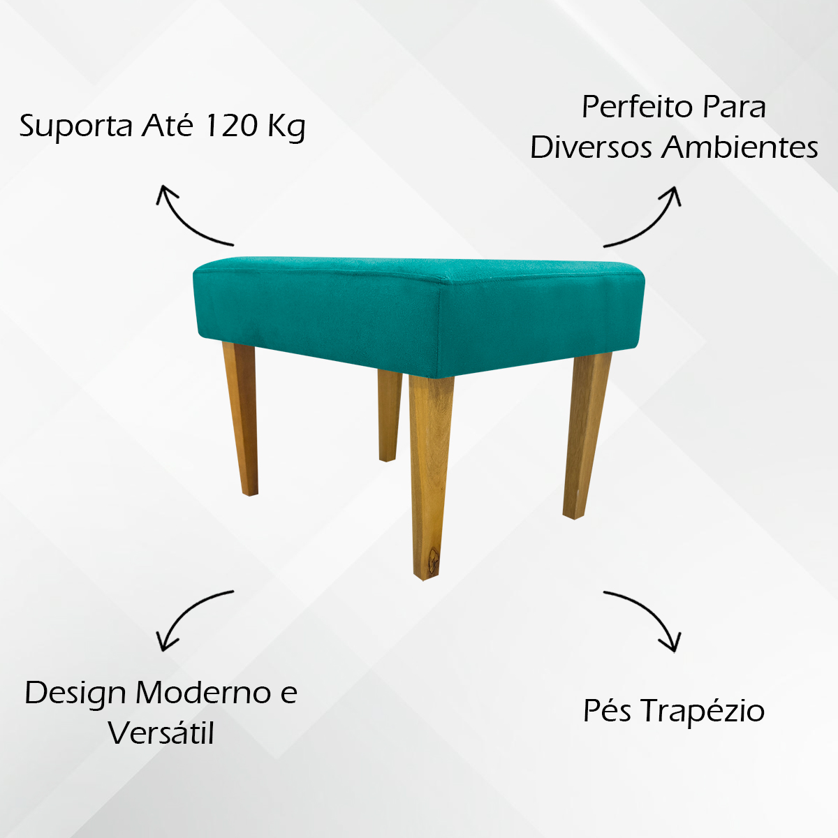 Kit 2 Puff Decorativos Charme Para Sala, Quarto, Recepção Suede Azul Turquesa Pé Castanho - Clique E Decore