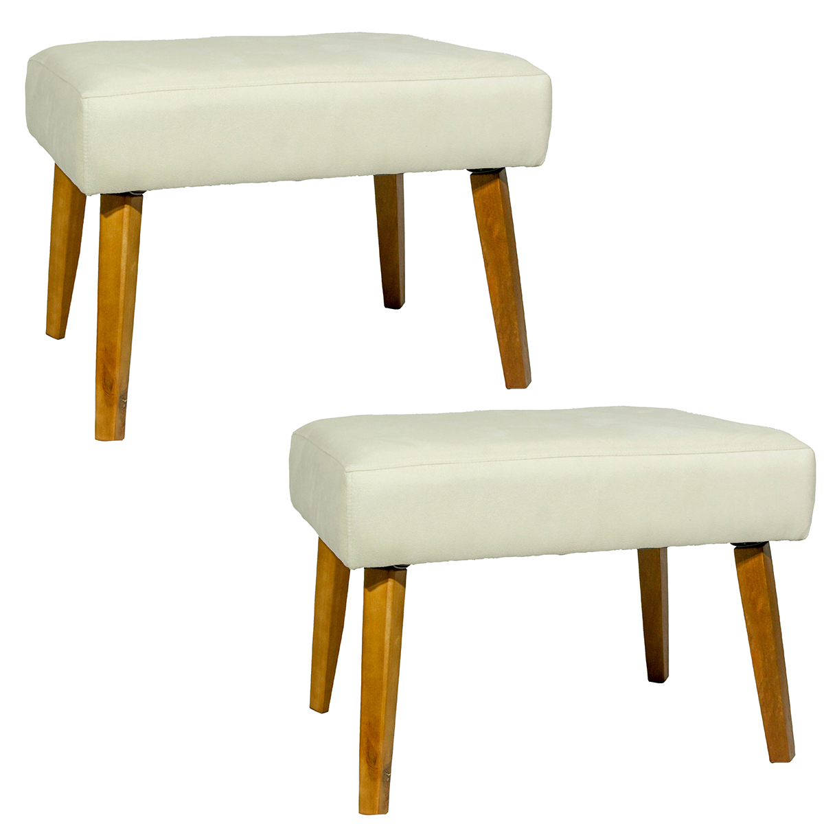 Kit 2 Puff Decorativos Charme Para Sala, Quarto, Recepção Suede Bege Pé Castanho - Clique E Decore