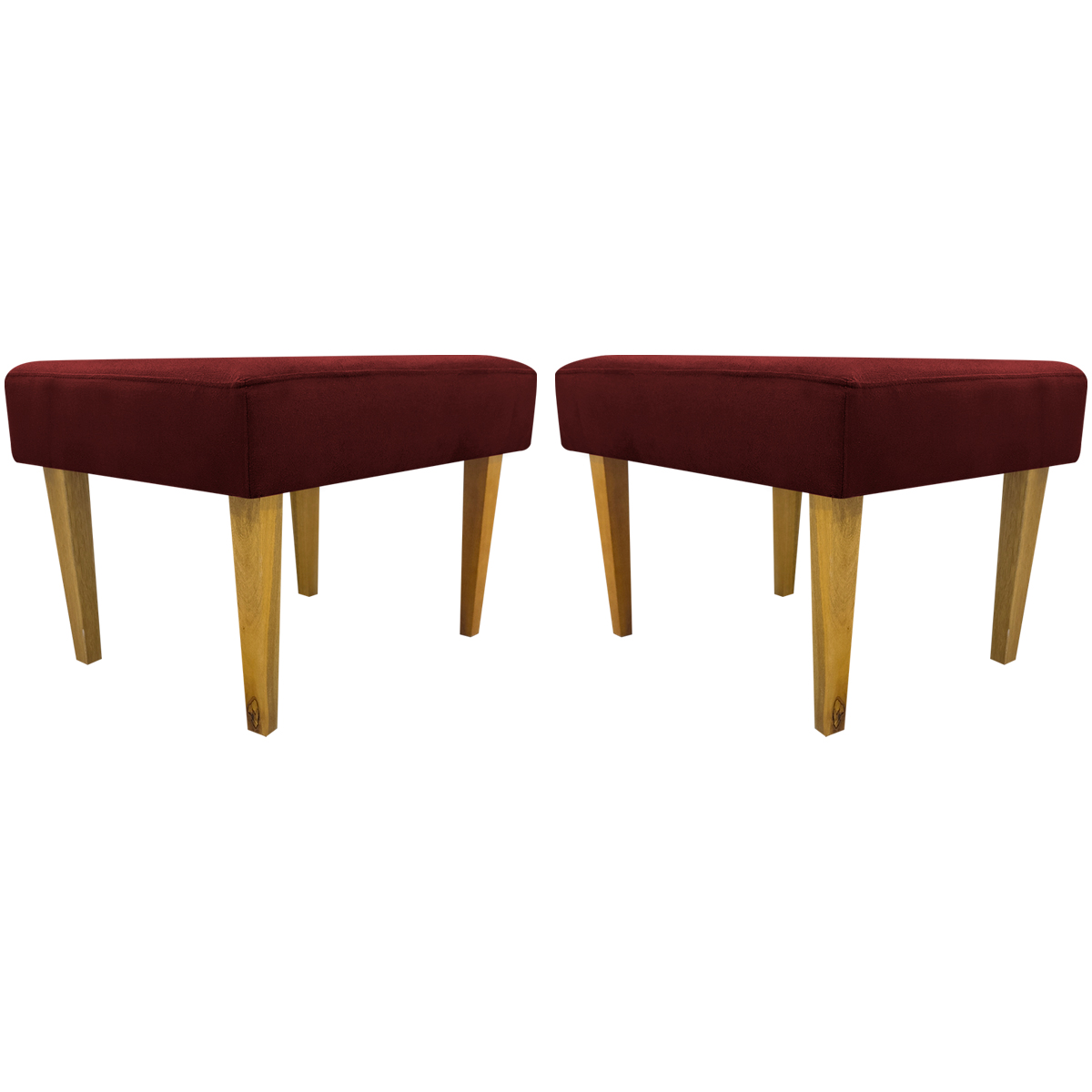 Kit 2 Puff Decorativos Charme Para Sala, Quarto, Recepção Suede Bordo Pé Castanho - Clique E Decore