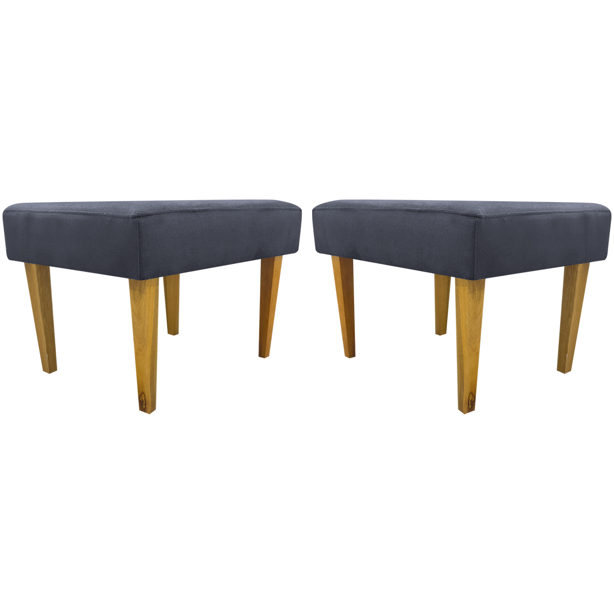 Kit 2 Puff Decorativos Charme Para Sala, Quarto, Recepção Suede Cinza Pé Castanho - Clique E Decore