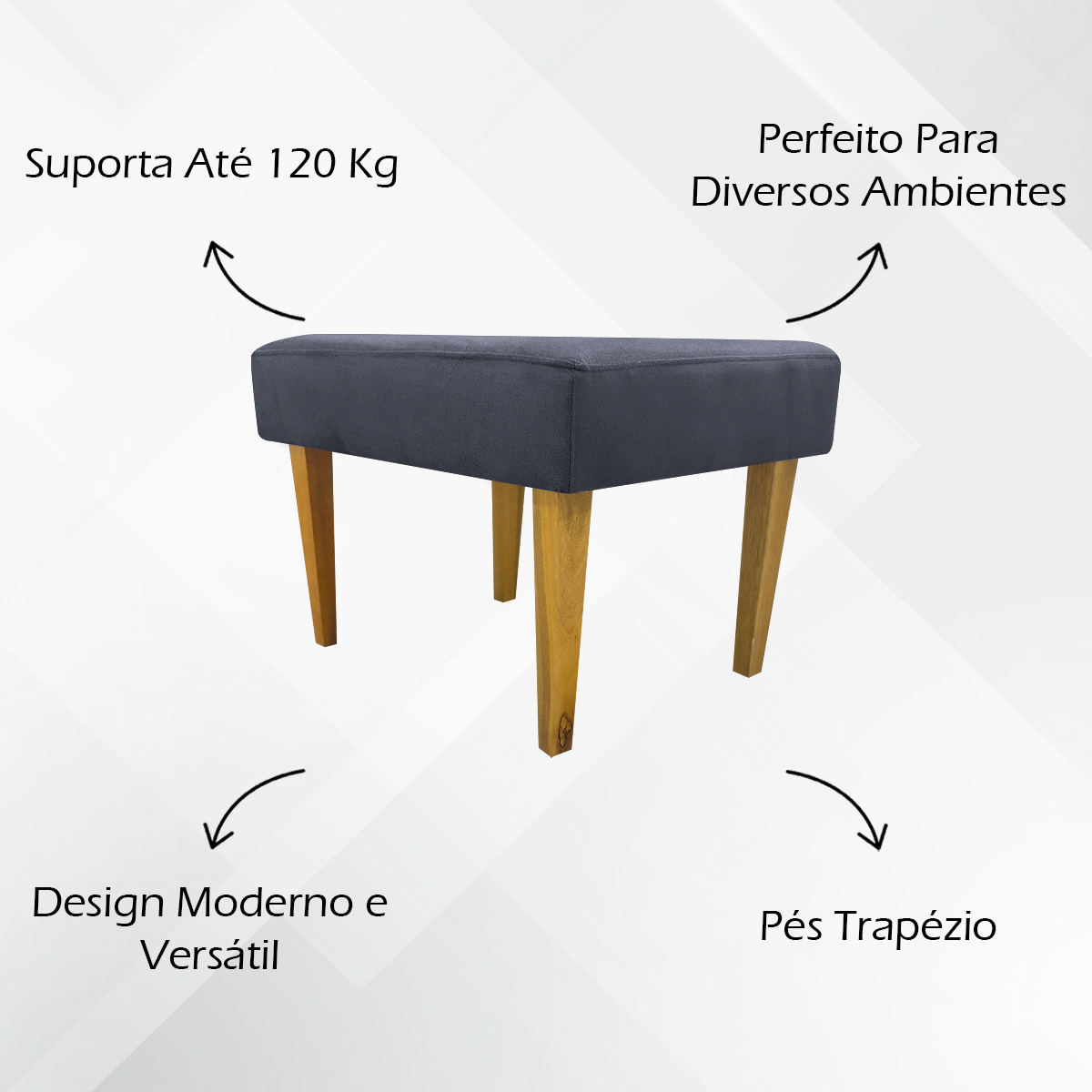 Kit 2 Puff Decorativos Charme Para Sala, Quarto, Recepção Suede Cinza Pé Castanho - Clique E Decore