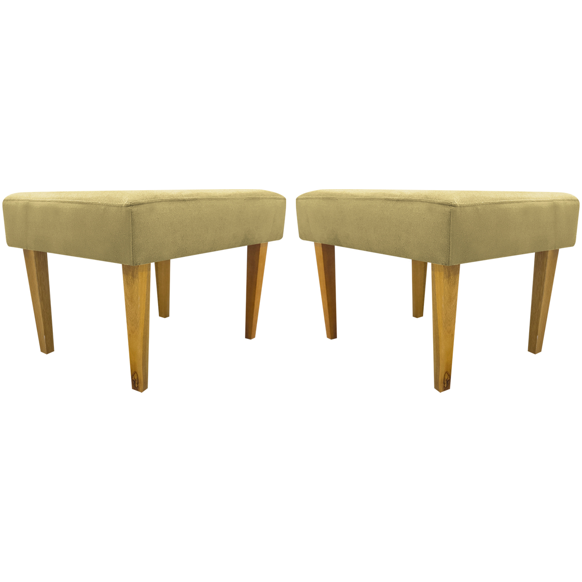 Kit 2 Puff Decorativos Charme Para Sala, Quarto, Recepção Suede Nude Pé Castanho - Clique E Decore