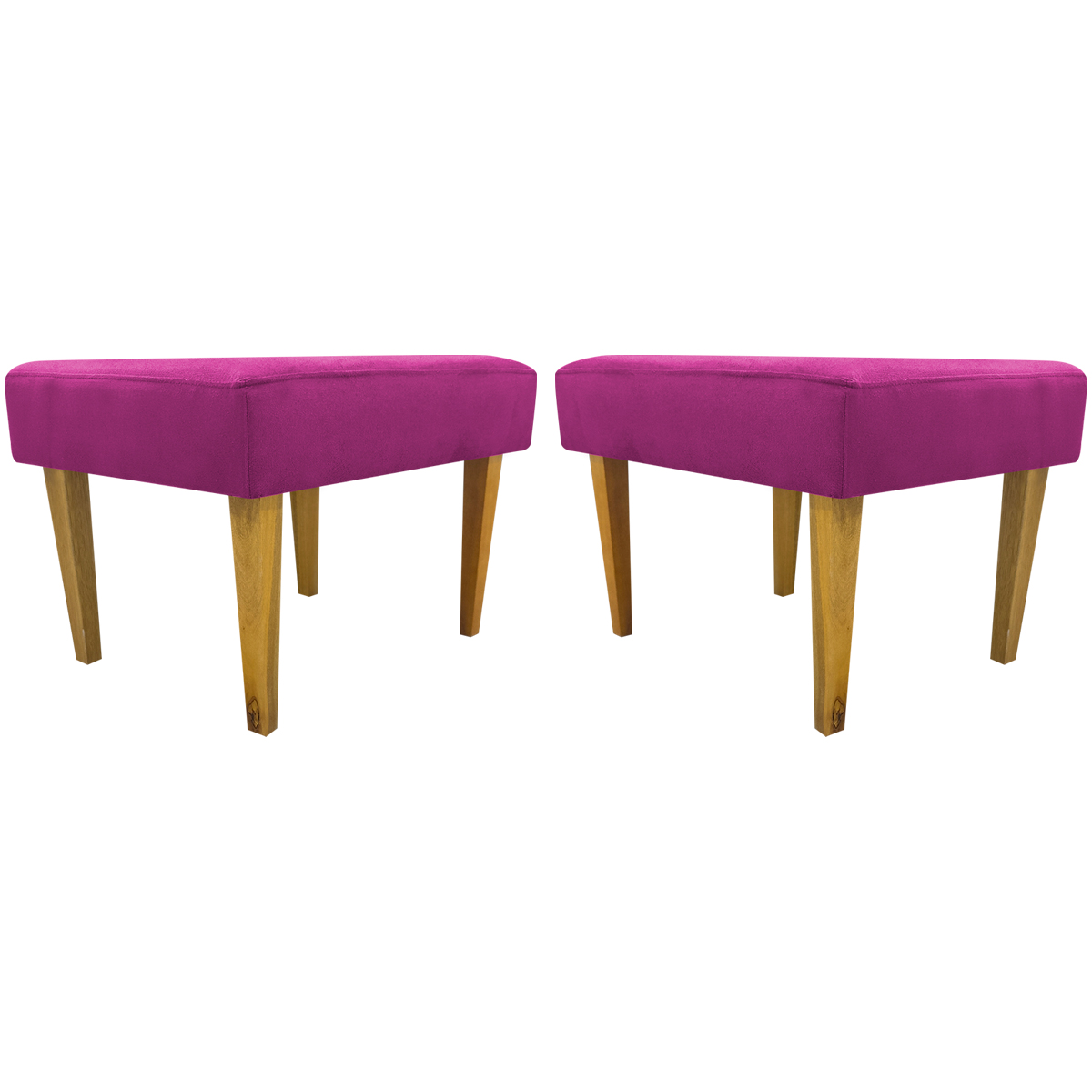 Kit 2 Puff Decorativos Charme Para Sala, Quarto, Recepção Suede Pink Pé Castanho - Clique E Decore