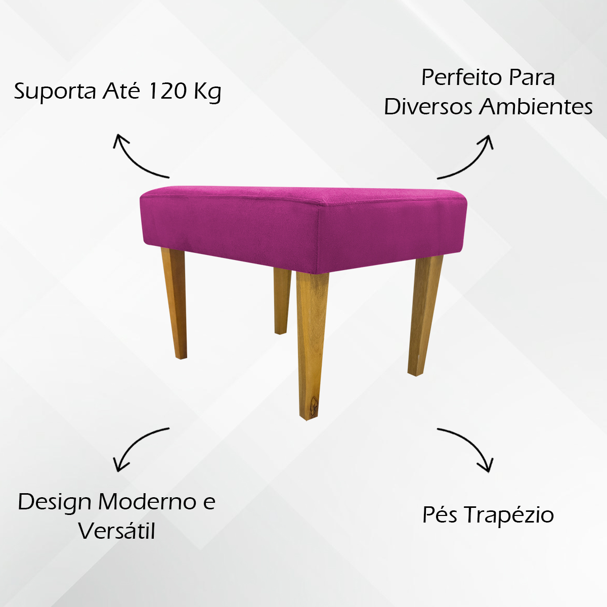 Kit 2 Puff Decorativos Charme Para Sala, Quarto, Recepção Suede Pink Pé Castanho - Clique E Decore