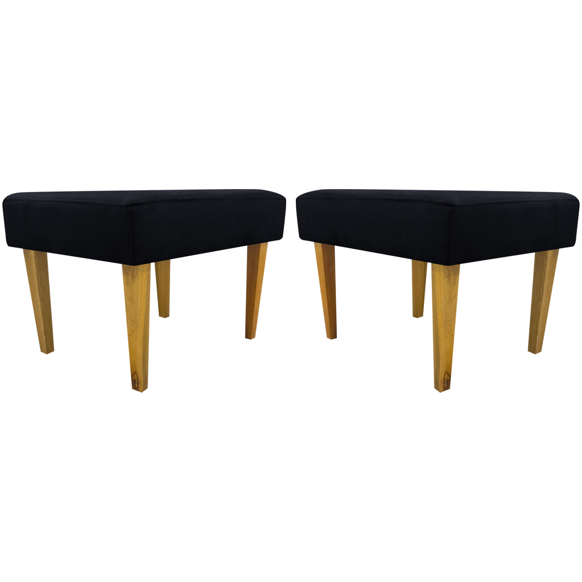 Kit 2 Puff Decorativos Charme Para Sala, Quarto, Recepção Suede Preto Pé Castanho - Clique E Decore