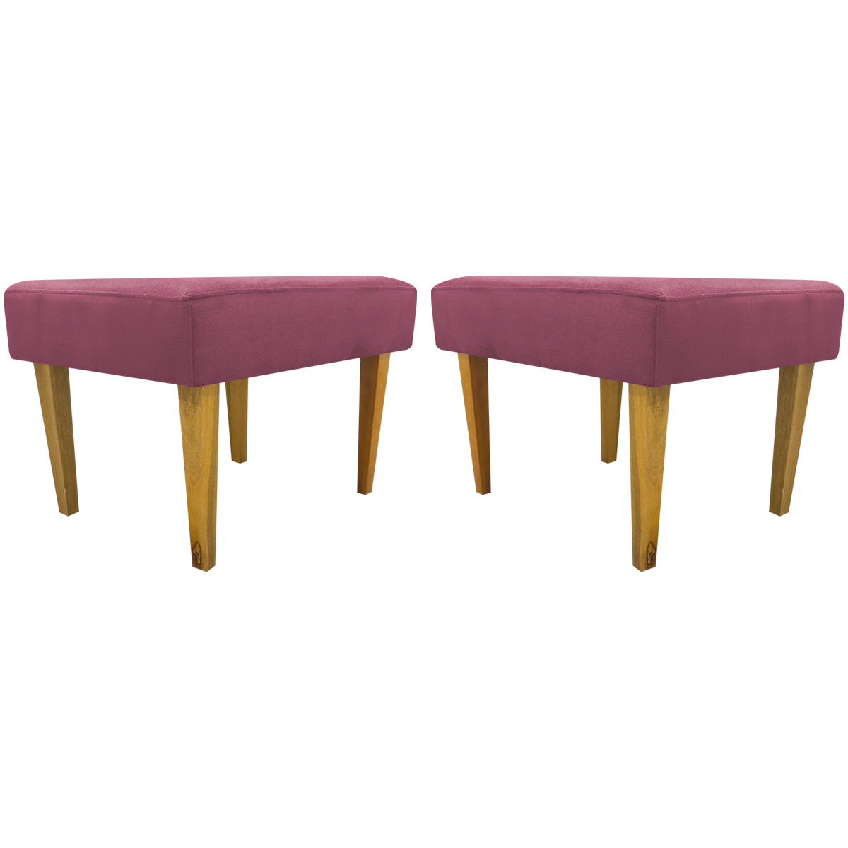 Kit 2 Puff Decorativos Charme Para Sala, Quarto, Recepção Suede Rosé Pé Castanho - Clique E Decore