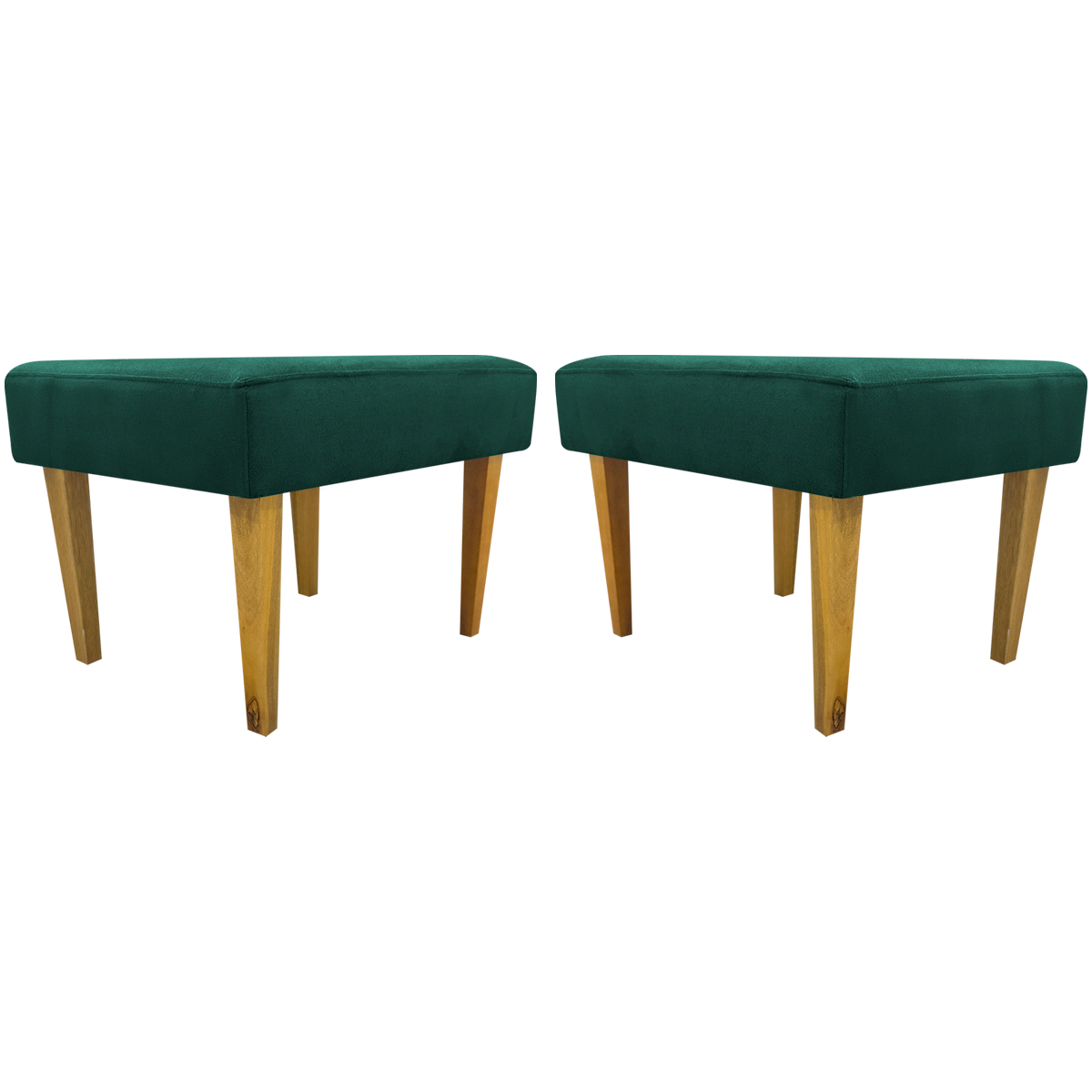 Kit 2 Puff Decorativos Charme Para Sala, Quarto, Recepção Suede Verde Pé Castanho - Clique E Decore