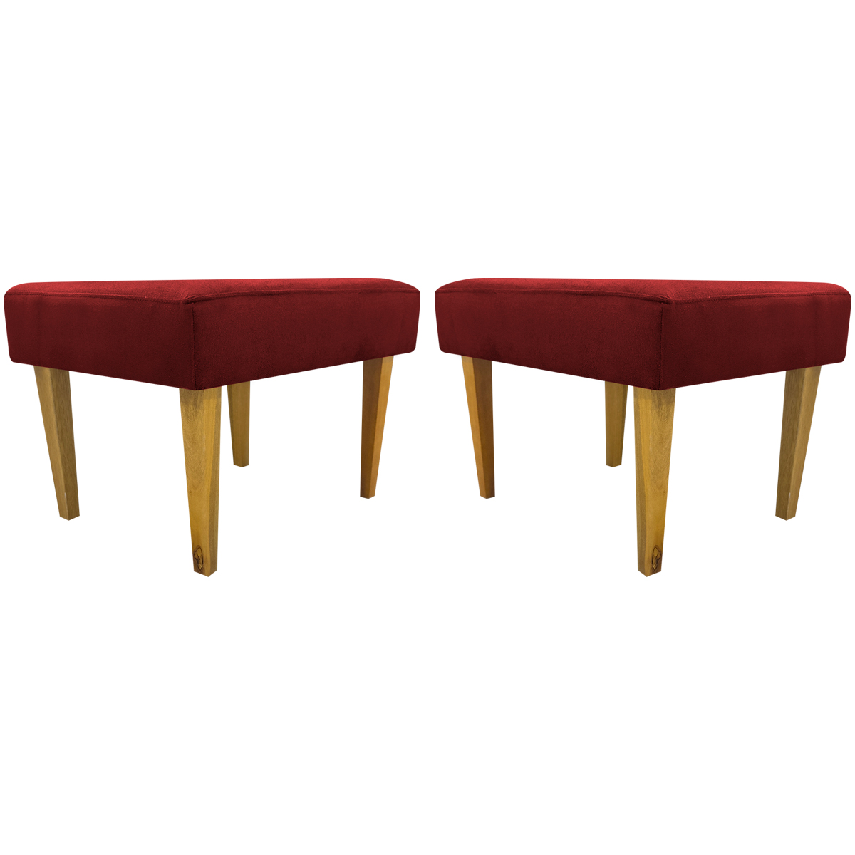 Kit 2 Puff Decorativos Charme Para Sala, Quarto, Recepção Suede Vermelho Pé Castanho - Clique E Decore