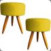 Kit 2 Puff Decorativos Para Sala, Quarto, Manicure Redondo Suede Amarelo Pé Castanho - Clique E Decore