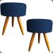 Kit 2 Puff Decorativos Para Sala, Quarto, Manicure Redondo Suede Azul Marinho Pé Castanho - Clique E Decore