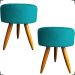 Kit 2 Puff Decorativos Para Sala, Quarto, Manicure Redondo Suede Azul Turquesa Pé Castanho - Clique E Decore