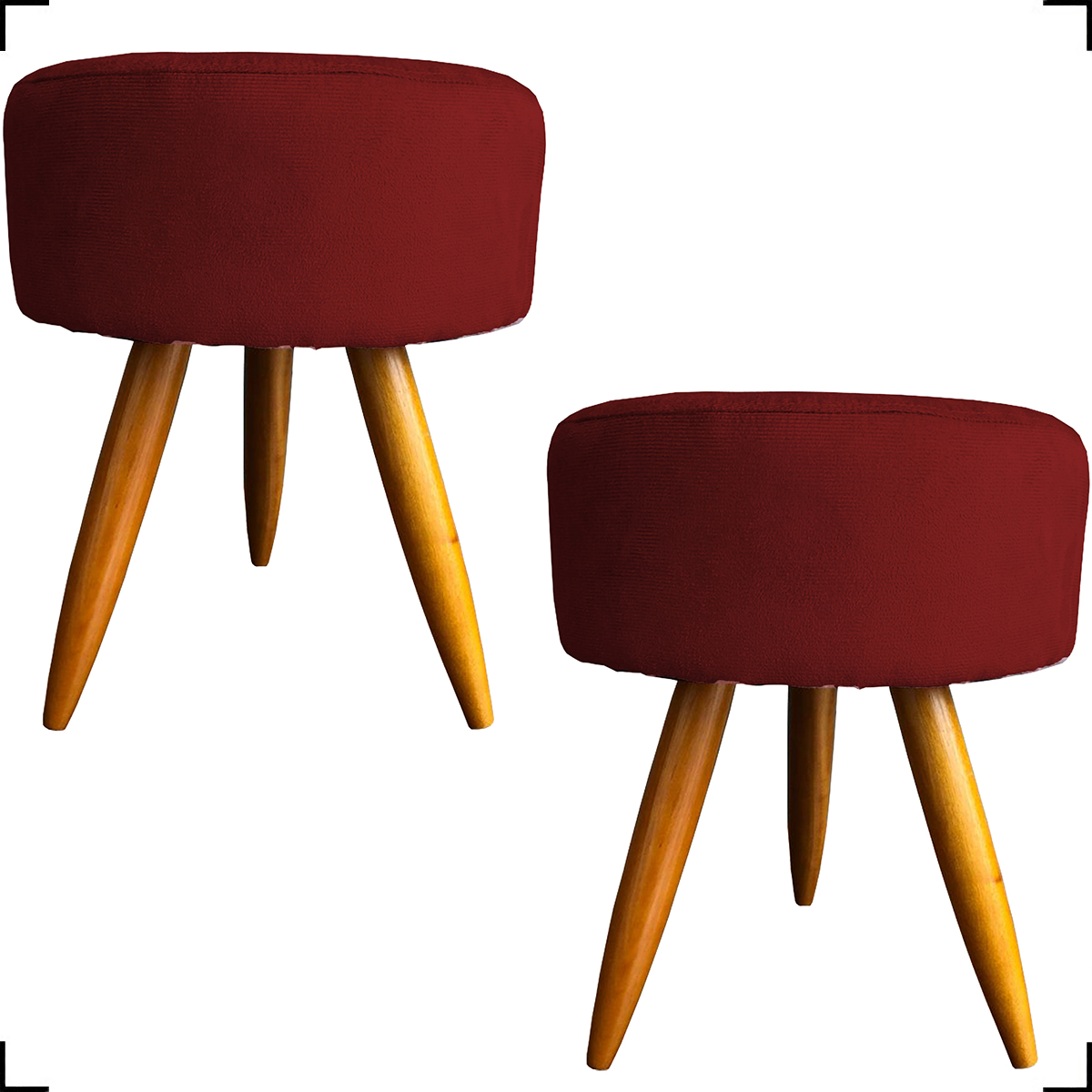 Kit 2 Puff Decorativos Para Sala, Quarto, Manicure Redondo Suede Bordo Pé Castanho - Clique E Decore