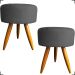 Kit 2 Puff Decorativos Para Sala, Quarto, Manicure Redondo Suede Cinza Pé Castanho - Clique E Decore