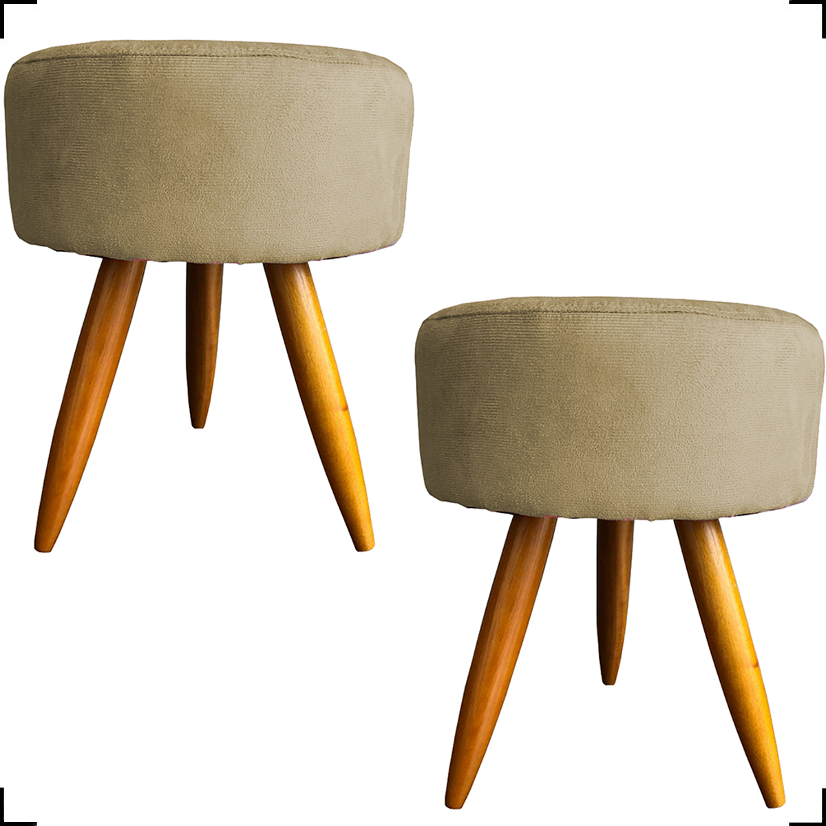Kit 2 Puff Decorativos Para Sala, Quarto, Manicure Redondo Suede Nude Pé Castanho - Clique E Decore