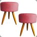 Kit 2 Puff Decorativos Para Sala, Quarto, Manicure Redondo Suede Rosé Pé Castanho - Clique E Decore