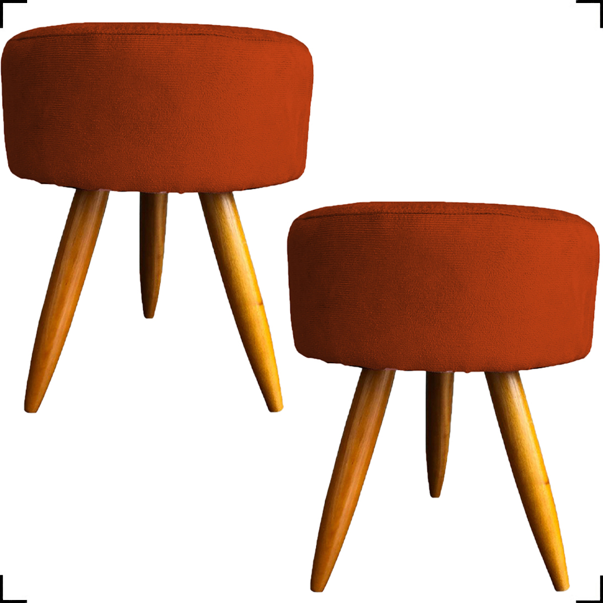 Kit 2 Puff Decorativos Para Sala, Quarto, Manicure Redondo Suede Terracota Pé Castanho - Clique E Decore