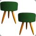 Kit 2 Puff Decorativos Para Sala, Quarto, Manicure Redondo Suede Verde Pé Castanho - Clique E Decore