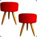 Kit 2 Puff Decorativos Para Sala, Quarto, Manicure Redondo Suede Vermelho Pé Castanho - Clique E Decore
