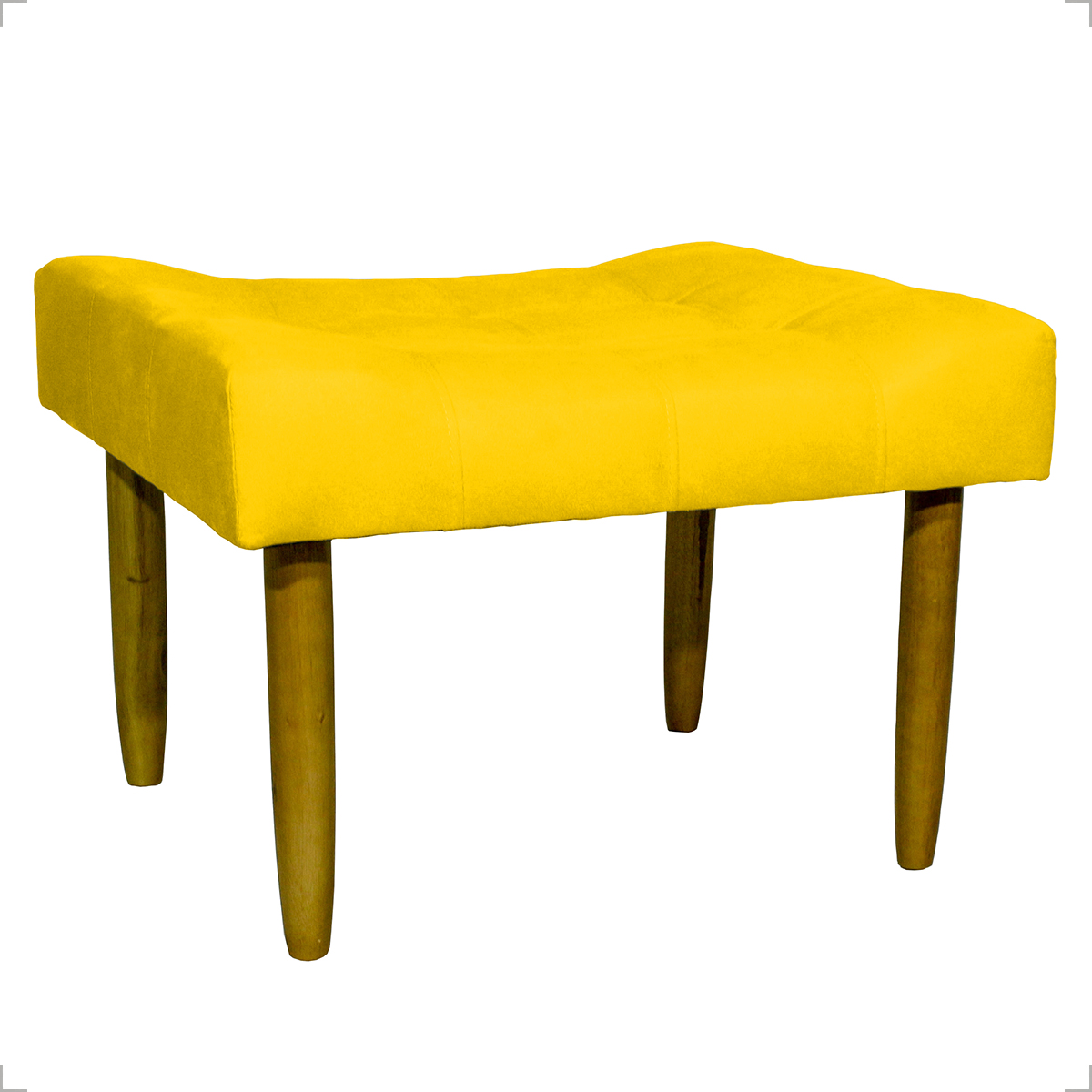 Kit 2 Puff Decorativos Para Sala, Quarto, Penteadeira Requinte Suede Amarelo Pé Castanho - Clique E Decore