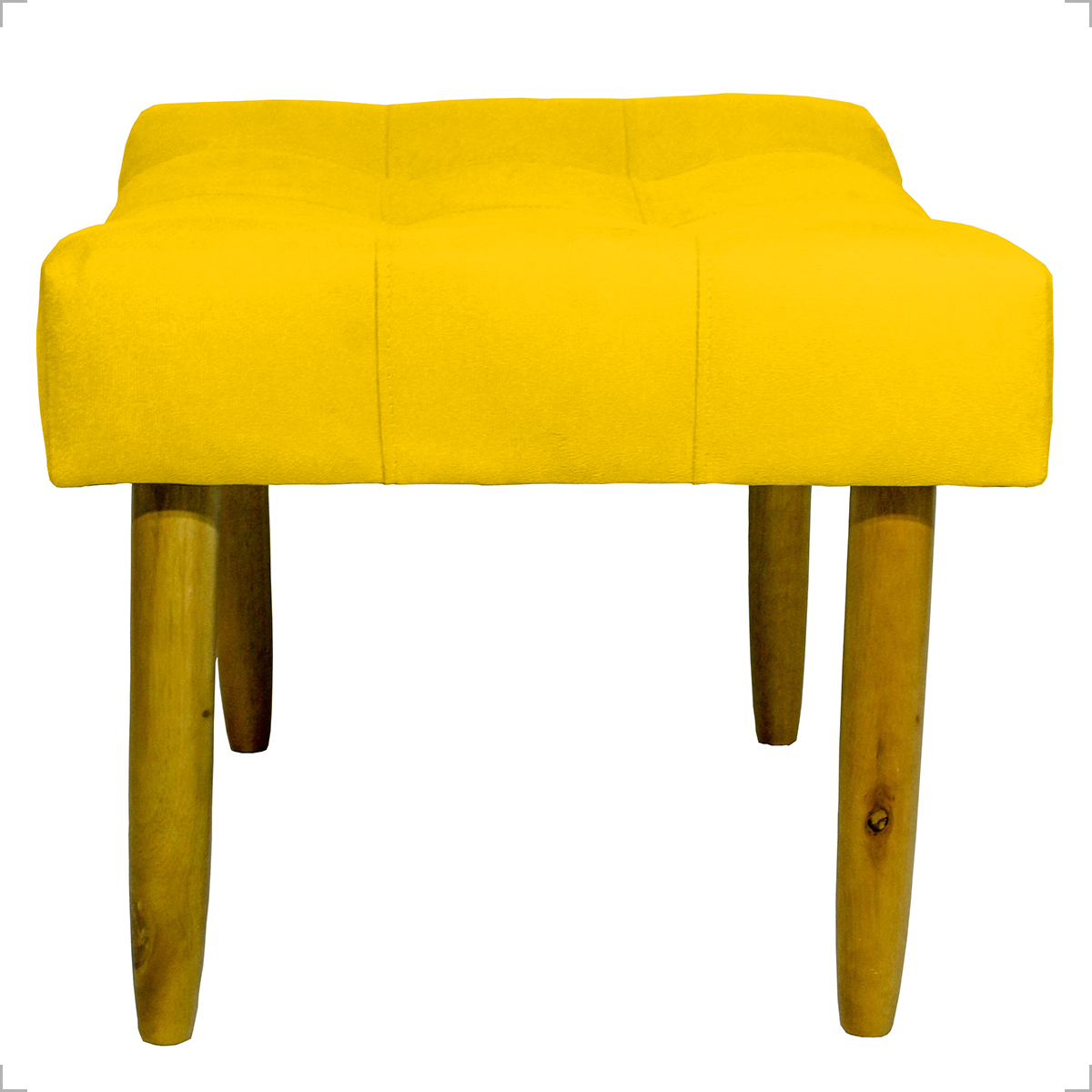 Kit 2 Puff Decorativos Para Sala, Quarto, Penteadeira Requinte Suede Amarelo Pé Castanho - Clique E Decore
