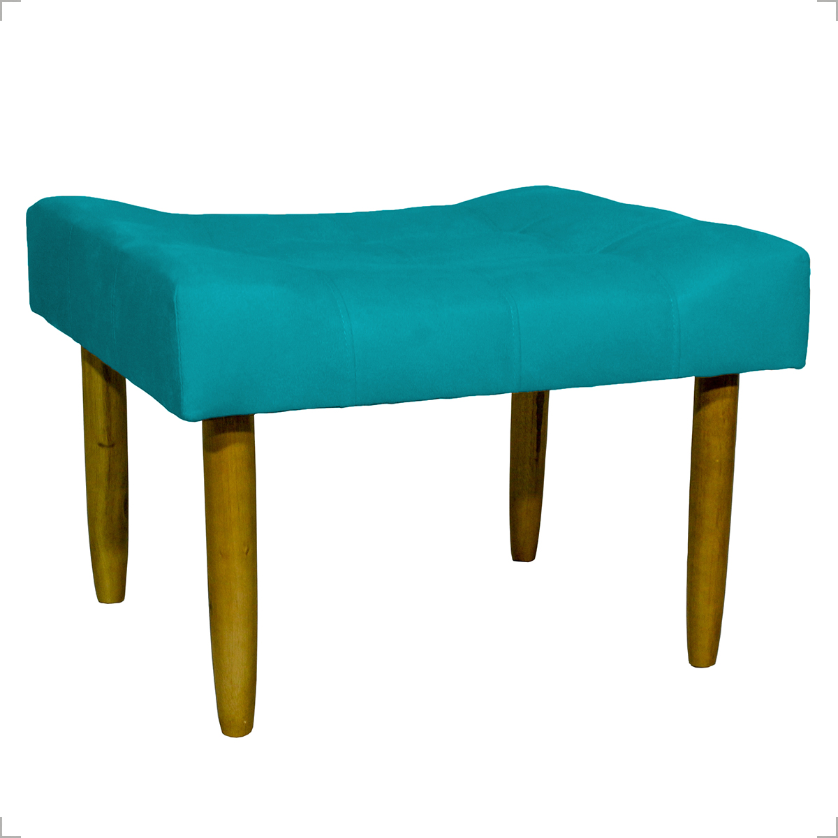 Kit 2 Puff Decorativos Para Sala, Quarto, Penteadeira Requinte Suede Azul Turquesa Pé Castanho - Clique E Decore