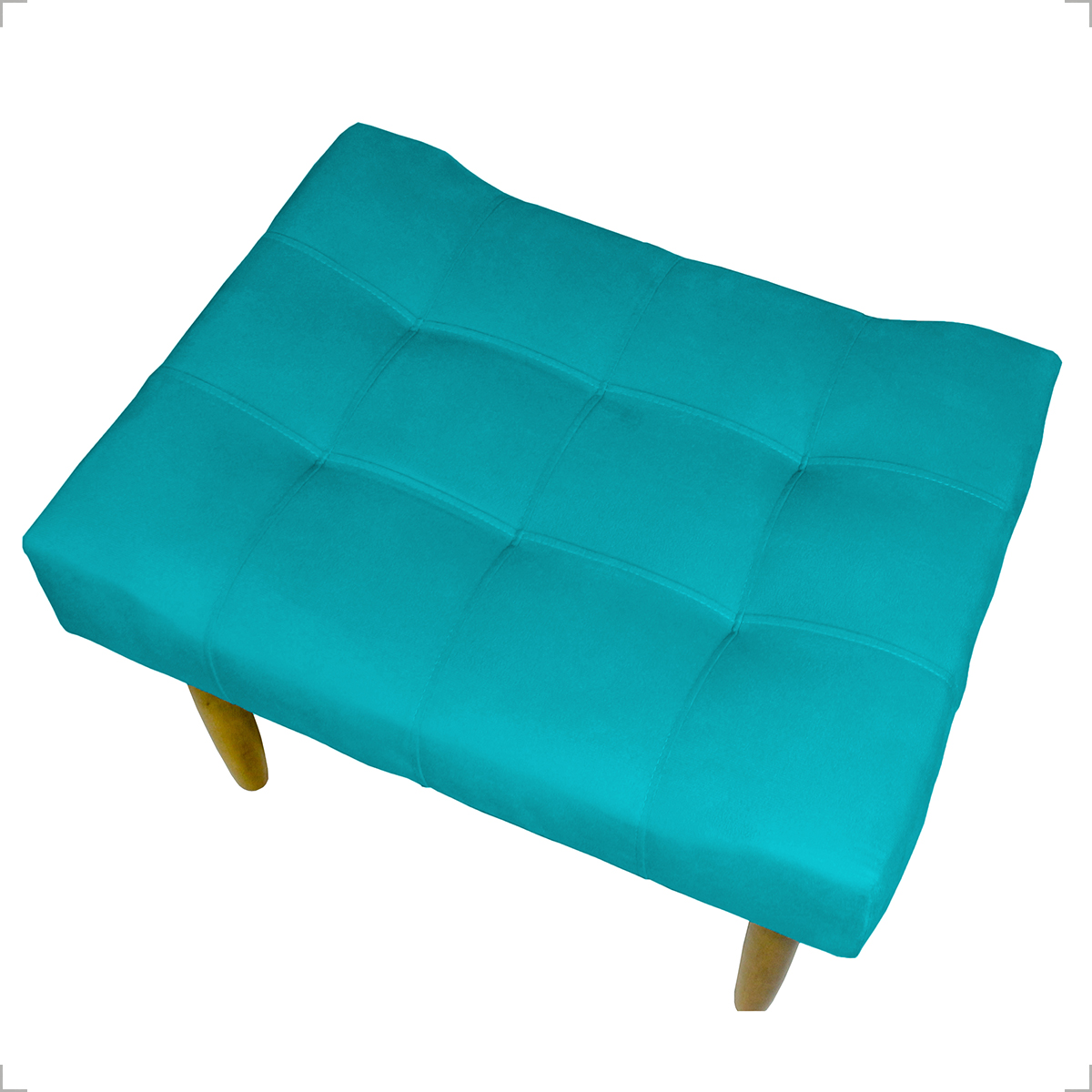 Kit 2 Puff Decorativos Para Sala, Quarto, Penteadeira Requinte Suede Azul Turquesa Pé Castanho - Clique E Decore