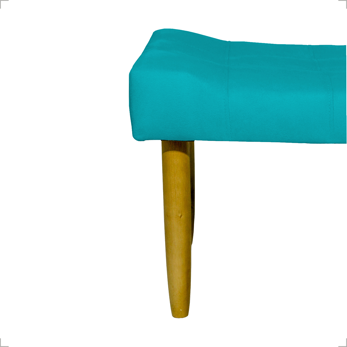 Kit 2 Puff Decorativos Para Sala, Quarto, Penteadeira Requinte Suede Azul Turquesa Pé Castanho - Clique E Decore