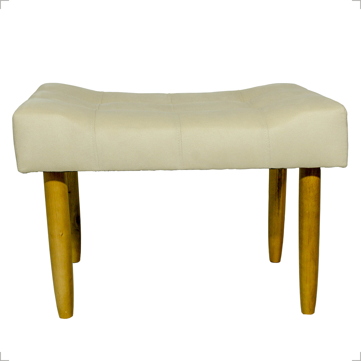 Kit 2 Puff Decorativos Para Sala, Quarto, Penteadeira Requinte Suede Bege Pé Castanho - Clique E Decore