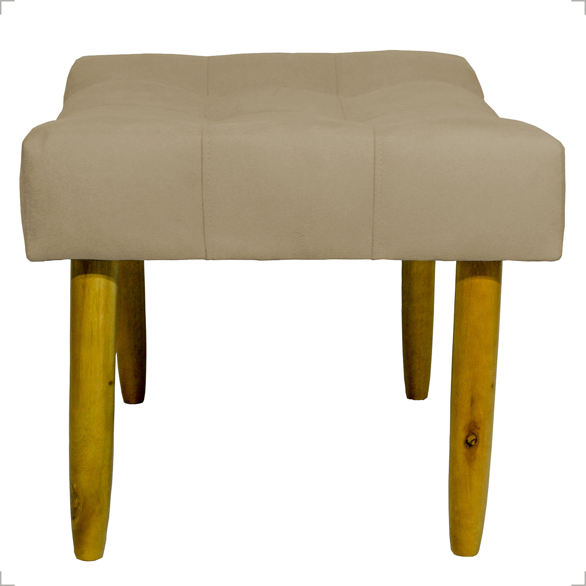 Kit 2 Puff Decorativos Para Sala, Quarto, Penteadeira Requinte Suede Nude Pé Castanho - Clique E Decore