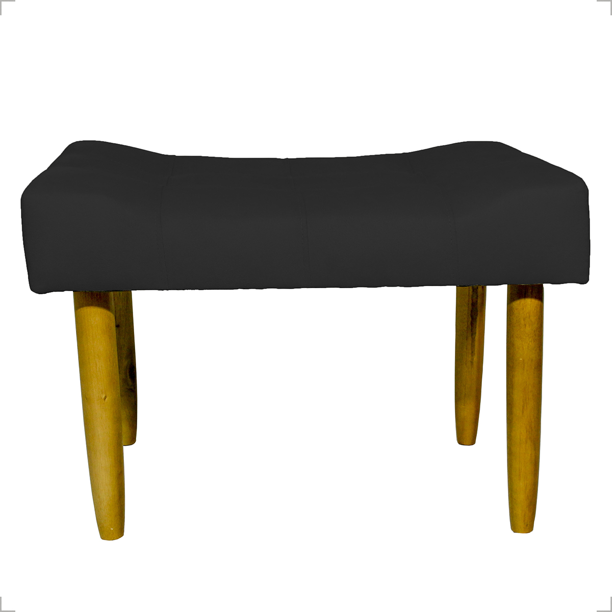 Kit 2 Puff Decorativos Para Sala, Quarto, Penteadeira Requinte Suede Preto Pé Castanho - Clique E Decore