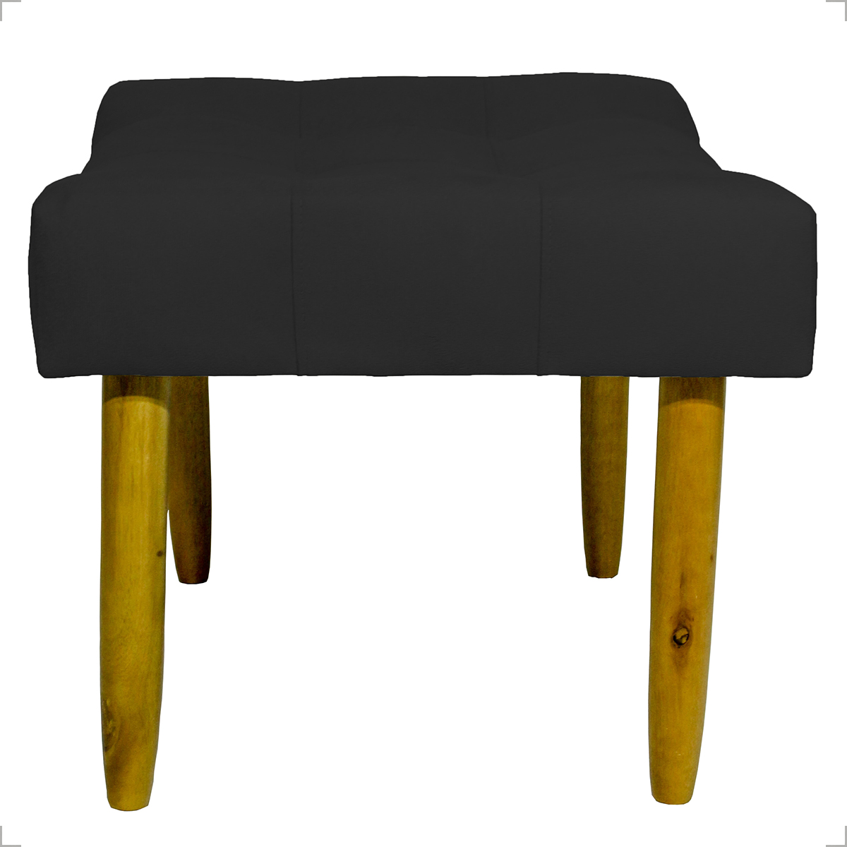 Kit 2 Puff Decorativos Para Sala, Quarto, Penteadeira Requinte Suede Preto Pé Castanho - Clique E Decore