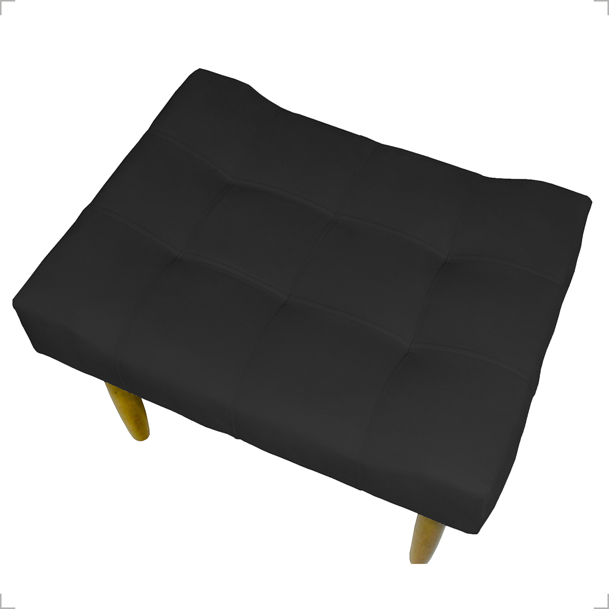 Kit 2 Puff Decorativos Para Sala, Quarto, Penteadeira Requinte Suede Preto Pé Castanho - Clique E Decore