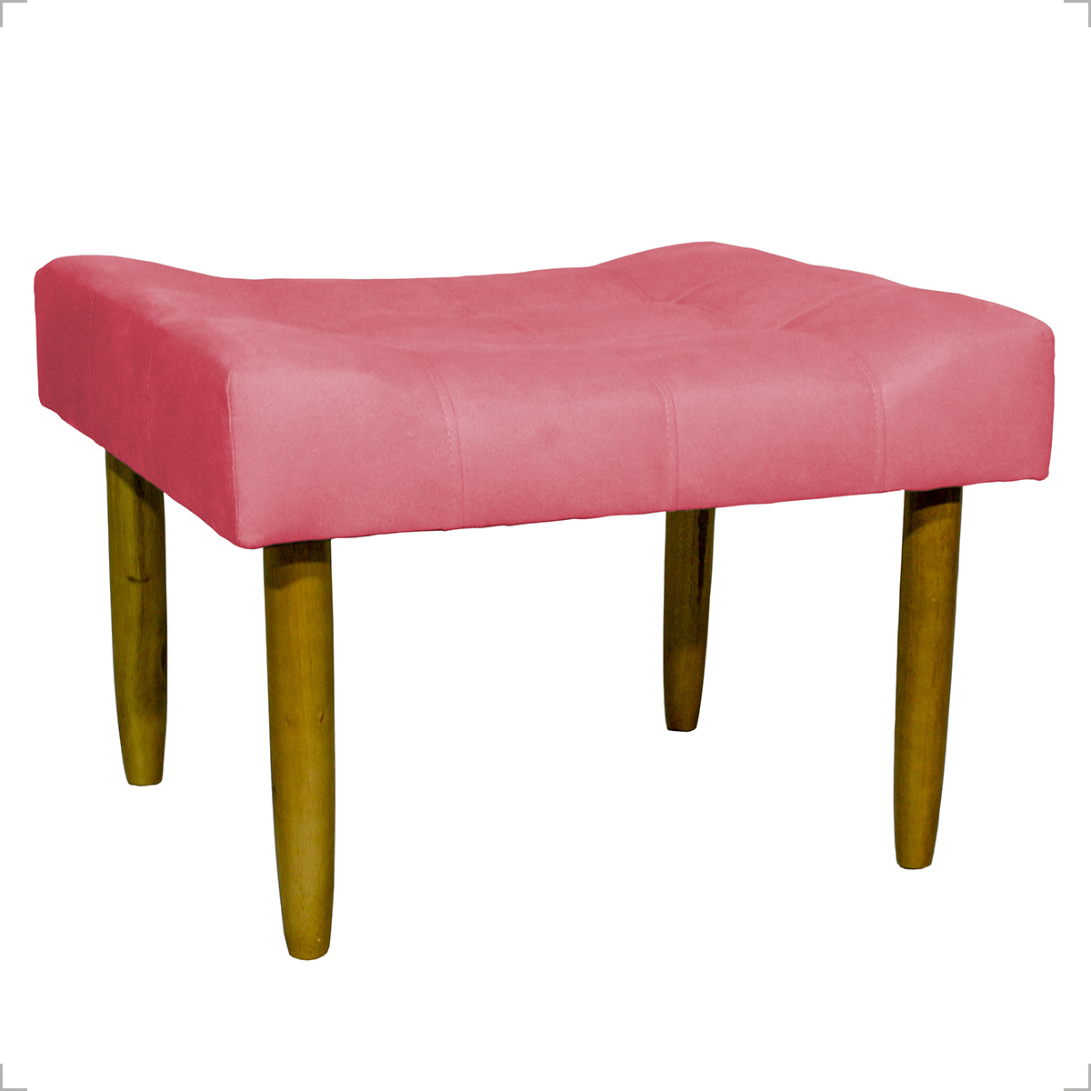 Kit 2 Puff Decorativos Para Sala, Quarto, Penteadeira Requinte Suede Rosé Pé Castanho - Clique E Decore