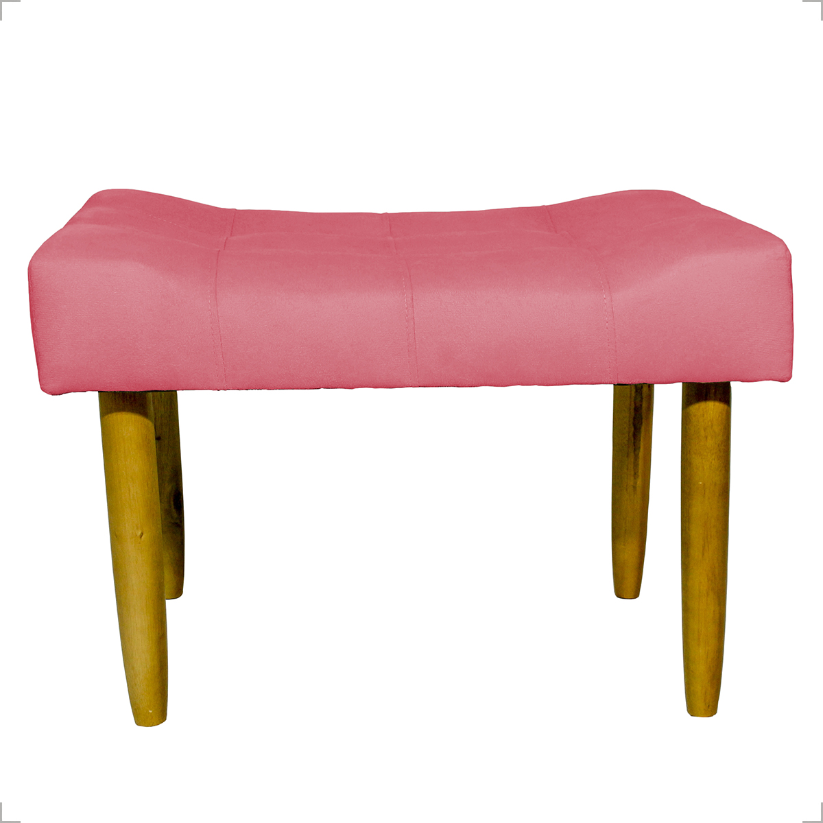 Kit 2 Puff Decorativos Para Sala, Quarto, Penteadeira Requinte Suede Rosé Pé Castanho - Clique E Decore