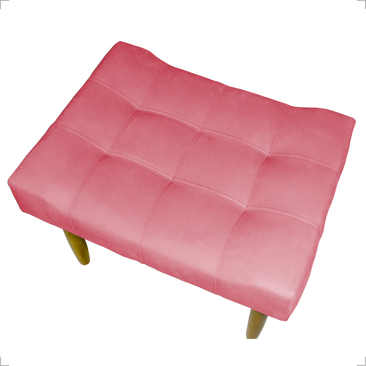 Kit 2 Puff Decorativos Para Sala, Quarto, Penteadeira Requinte Suede Rosé Pé Castanho - Clique E Decore