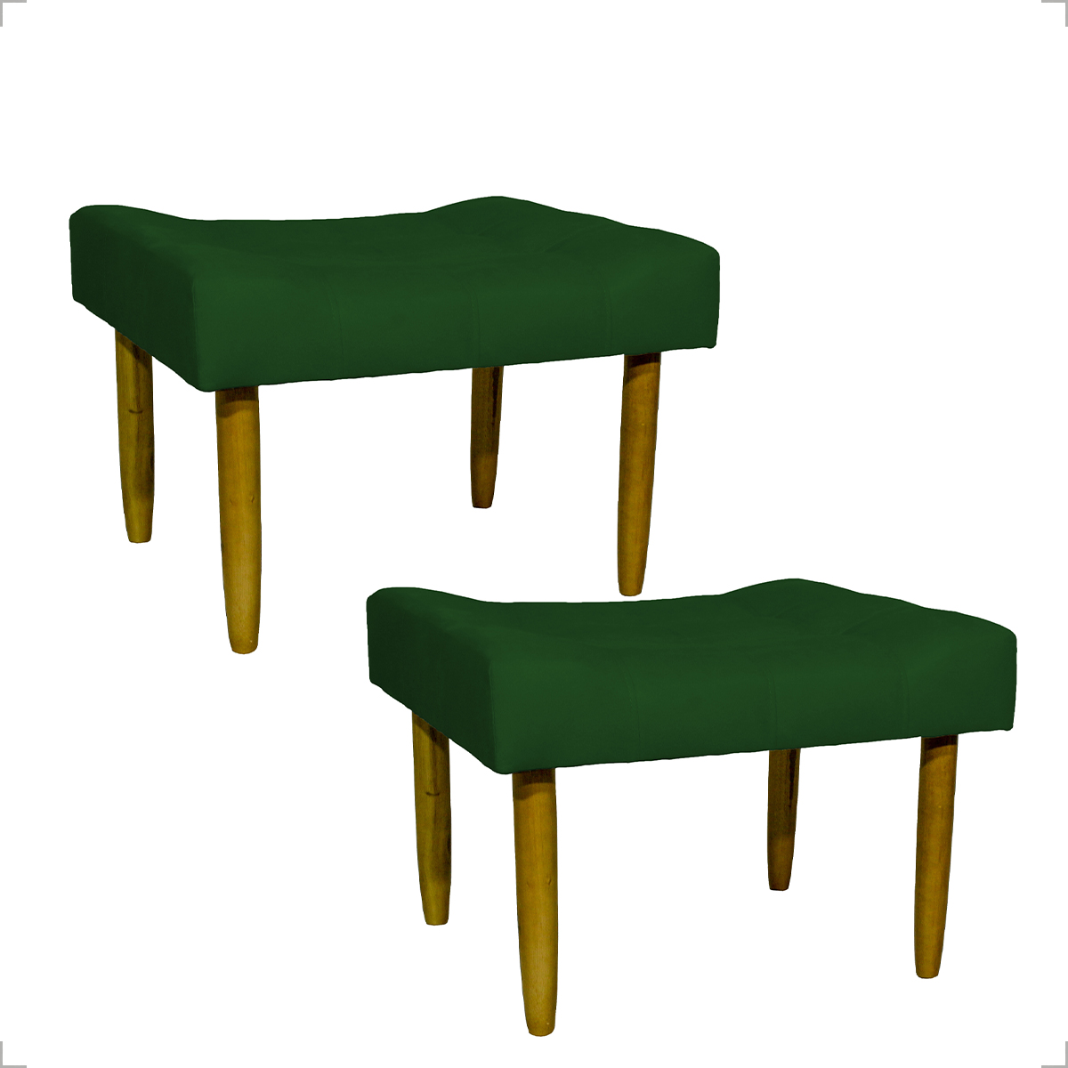 Kit 2 Puff Decorativos Para Sala, Quarto, Penteadeira Requinte Suede Verde Pé Castanho - Clique E Decore