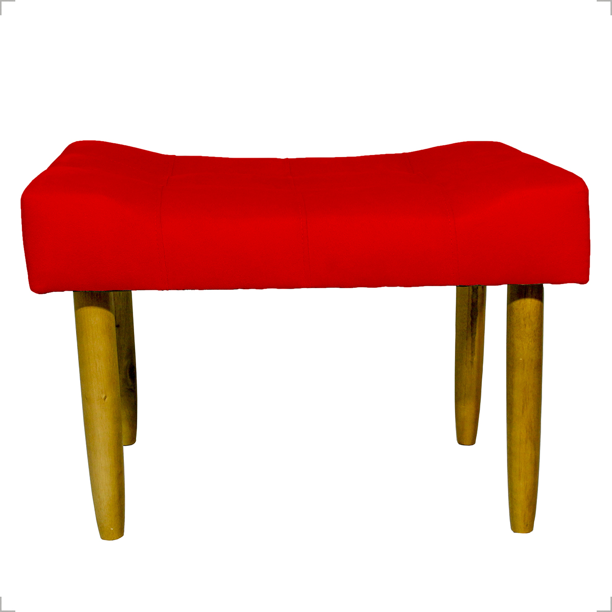 Kit 2 Puff Decorativos Para Sala, Quarto, Penteadeira Requinte Suede Vermelho Pé Castanho - Clique E Decore