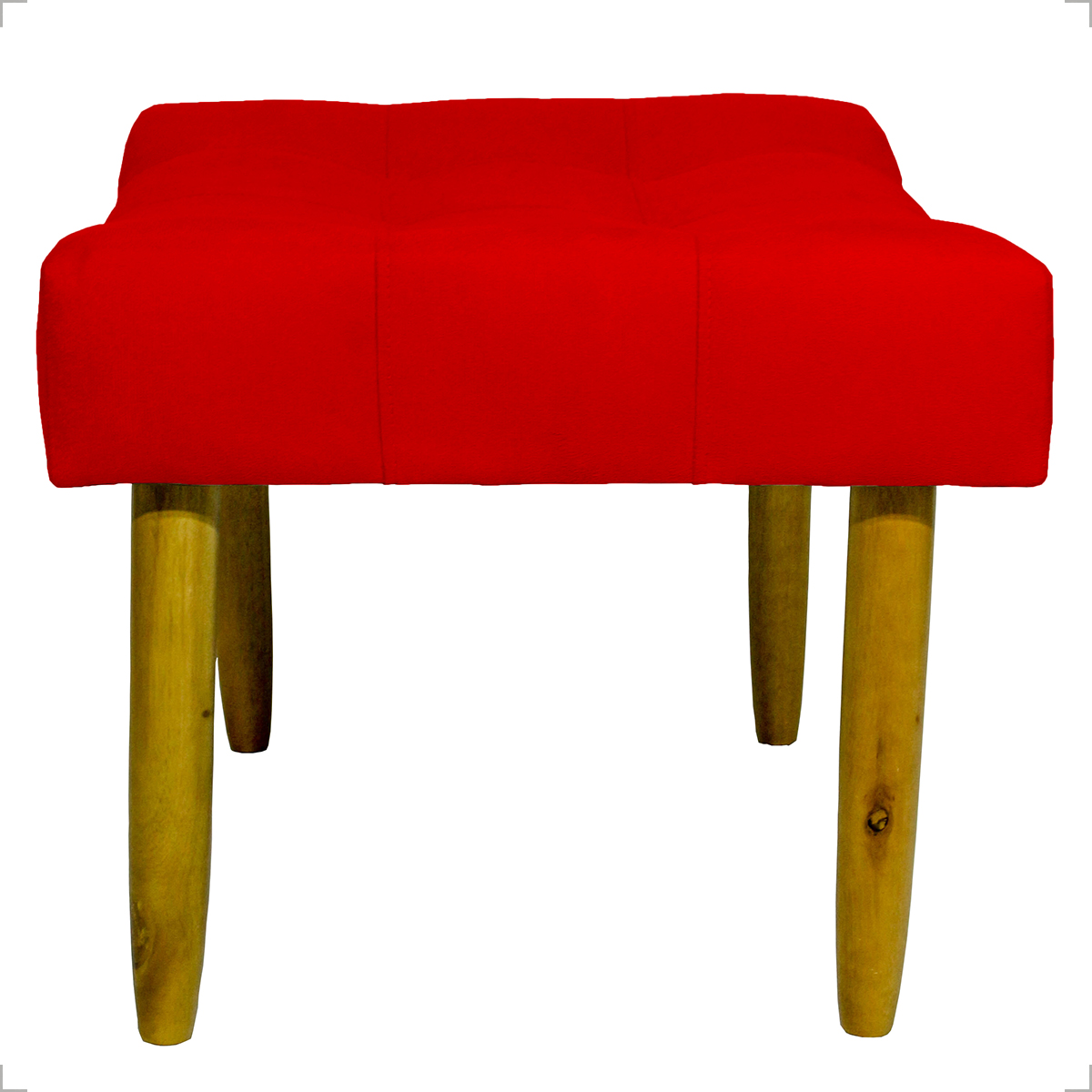Kit 2 Puff Decorativos Para Sala, Quarto, Penteadeira Requinte Suede Vermelho Pé Castanho - Clique E Decore