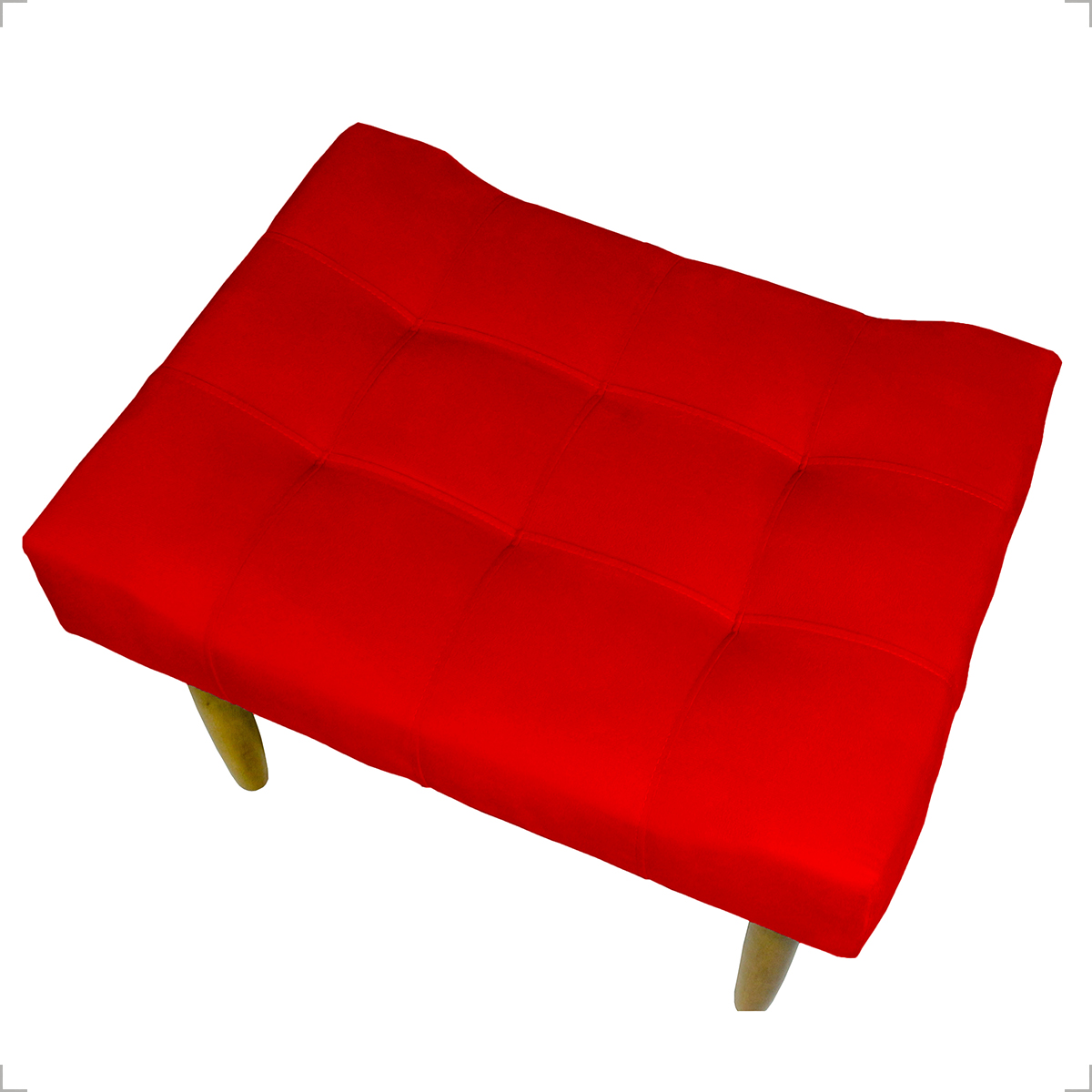 Kit 2 Puff Decorativos Para Sala, Quarto, Penteadeira Requinte Suede Vermelho Pé Castanho - Clique E Decore