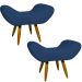 Kit 2 Puff Para Sala, Quarto E Escritório Decorativo Emilia Suede Azul Marinho Pé Castanho - Clique E Decore