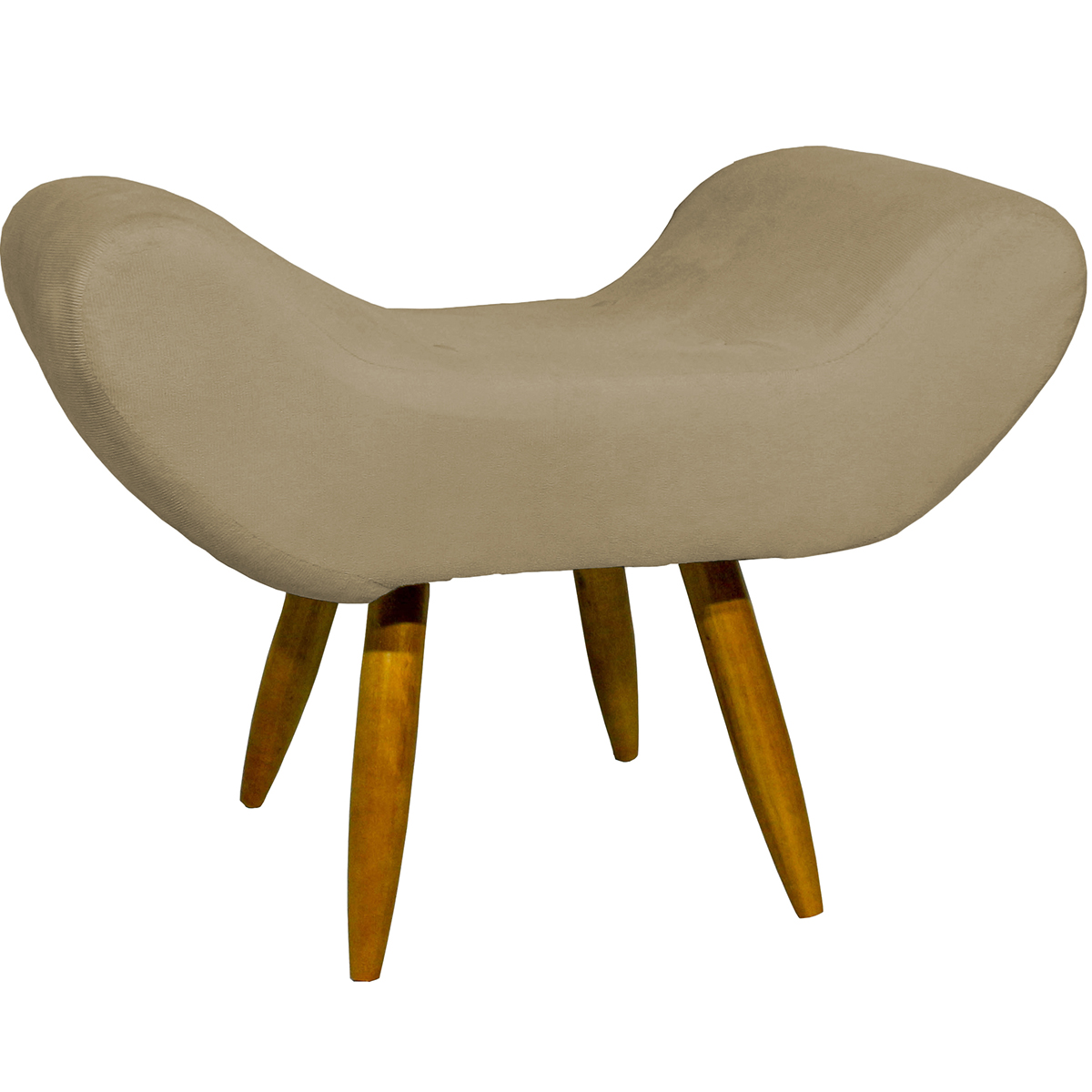 Kit 2 Puff Para Sala, Quarto E Escritório Decorativo Emilia Suede Nude Pé Castanho - Clique E Decore